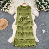 Fongt Folded High-Grade Sense Of Small Vintage Collar Lace With Waist Lotus Leaf Side Pressure Folded Elegant Dress Woman