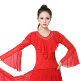 Dance Tops Long Sleeve Latin for Women's V-neck Tops-Outfit