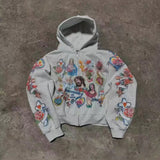 Fongt Tatry RIGHTEOUS Cartoon Printed Hooded Zipper Zip-Up Casual New Goods