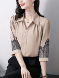 Chiffon Loose Women's Shirts New Fashion Blouses Printing Polo Collar Summer Casual 3/4 Sleeve Korean Style Female