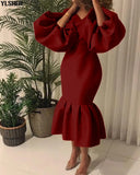 4XL 5XL Plus Size African Dresses for Women Puff Sleeve Evening Party Long Dress Dashiki Bodycon Christmas Robe Africa