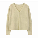French Gentle Cream Blue Knitted Cardigan Women's 2024 Spring And Autumn V-Neck Loose Short Blouse-Outfit