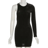 One Shoulder Mini Dresses Sexy Hollow Out Long Sleeve Elegant Wrap Hip Nightclub Prom Casual Party Summer