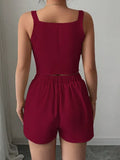 Fongt Temperament Thin Commuter Vest Shorts Solid Color Two-Piece Set