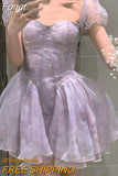 Print France Elegant Dress Women Slim Vintage Fairy Party Mini Dress Female Backless Korean Fashion Kawaii Dress