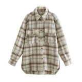 2021 Winter Fashion Plaid Women Coat Vintage Casual Female Overcoat Ladies Button Turn Down Callor Jacket