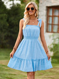 Fongt Wind Casual Women's Wear 2024 Summer New One-Word Shoulder Pull Flounce Dress-Outfit