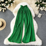 Fongt Wear High-Rise Straps With A Hundred Laps Of Casual Pants Women Micro-Fat Large Size Showing Lean Meat Hangings Wide Legs Of Hundreds Of Folded Trousers