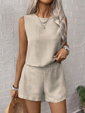 Fongt Solid Imitation Cotton Sleeveless Vest Shorts Casual Fashion Two-Piece Suit Woman