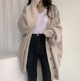 Fongt Chic Autumn And Winter Leisure Lazy Wind V-Neck Single Buckle Loose Lantern Sleeve Knitted Sweater Coat Woman