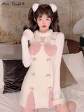 Kawaii Lolita Strap Dress Women Korean Elegant Sexy Party Mini Dress Female Bow Casual France Princess Cute Dress