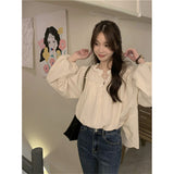 Elegant Blouses Women Vintage Puff Long Sleeve Shirts Student Korean Retro Office Lady Basic Solid Loose Casual Chic Tops-Outfit