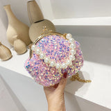 Clip Shining Shoulder Bags Chains Evening Handbags Bling Pearl Clutch Bag Chain Wedding Dinner Purses Luxury Designer