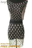Through Holographic Gems Two 2 Piece Set Hollow Out Metal Link Chain Crop Top Sexy Patchwork Skirt Night Club Two Piece