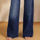 Fongt 2025 New Women's Wear With Elastic Jeans Straight Temperament Broad Leg Trousers