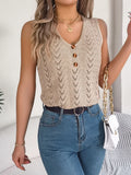 Shooting 2025 Spring And Summer Button V-Neck Emptiness Sleeveless Top Holiday Knitwear Women's