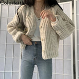 New 2021 Winter Spring Women's Sweaters V-Neck Buttons Cardigans Oversize Fashionable Korean Ladies Knitwears