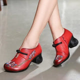 Women Embroidery Pumps Grey Lady 6CM High Heels Shoes Handmade Women Genuine Leather Pumps Autumn