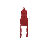 2024 Spring New Sweet Gentle Sexy Mature Beautiful Elegant Party Queen Women'S Short Neck Ruffled Tassel Dress-Outfit