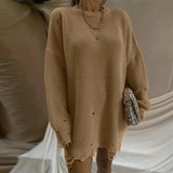 Women's Knitted Padded Pullover Ripped Sweater Autumn Winter Oversized Tops Female Long-sleeved Casual Clothing TH855-Outfit