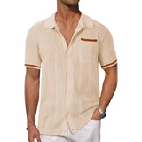 Fongt Men's New Summer Short-Sleeved Shirt Pocket Hollow Out Breathable Cool Summer Men's Casual Top