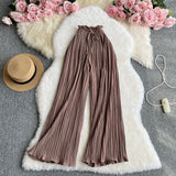 Fongt Wear A High Waist Strap With Casual Pants Female Micro Fat Large Size Show Thin Cover Meat Hanging Feeling Wide Leg Pleated Pants-Outfit