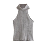 New Collar Sleeveless Blouse Wide-Leg Casual Trousers Silk Satin Suit-Outfit