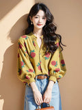 Fongt Long-Sleeved Chiffon Floral Shirt Woman 2025 Early Spring Single-Drip Design Shirt Open Shirt