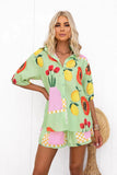 Fongt Casual Women's Shorts Two-Piece Fashion Print Shirt 3002