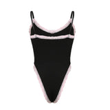 Contrast Lace Bodysuit Cute Floral Patchwork Sleeveless Bodycon Women Black Body Shirts Ladies y2k Aesthetic Club Outfits-Outfit