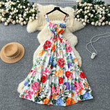 Fongt Court-Styled Sling Dress Women's Summer Waist Repair Senior Sense Temperament Big Swing Dress