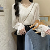 Fongt Temperament Spliced Chiffon Sleeve Long-Sleeved Top Women's Spring And Autumn New Design Sense Slimming