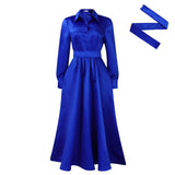 Fongt Women's Clothing 2025 Autumn New Large Swing Solid Color Collar Long Sleeve A Dress African Dress