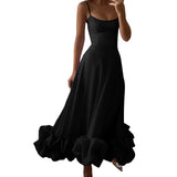 Irregular Ruffle Hem Sling Long Dress Women Fashion Sleeveless Wedding Guest Dresses 2023 New Evening Party Vestido-Outfit