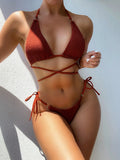 Fongt Single Dress 2023 Bikini Solid Color Sexy Bikini Ladies Split Dress Triangle Bikini B377W-Outfit