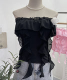Fongt Shooting Pure Wind Lotus Leaf Side With A Word Shoulder Bra Small Vest Short Three-Dimensional Flowers Sleeveless Top 8856