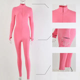 Fitness Jumpsuit Women Casual Elastic Skinny Long Romper 2019 New Side Striped Patchwork Turtleneck