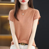 Fongt T-Shirt Round Collar Bottom Top 2025 New Solid Color Loose T Ice Knitted Shirt Casual