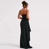 Fongt New Evening Dress Party Woman's Word Collar T-Shirt Sexy Bare Back High Open Fork Dress
