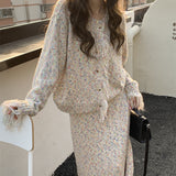 Fongt Korean Socialite Wind Autumn And Winter New Color Tassel Caridan Sweater High Waist Show Thin Knit Skirt Woman-Outfit
