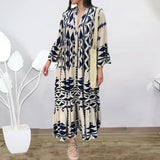 Fongt Large-Size Women's New Temperament Printed Shirt Dress Bohemian Dress