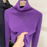 Women's Turtleneck Sweaters Warm Pullover Basic Slim Korean Casual Fall Winter Elegant Knitted Tops All Match
