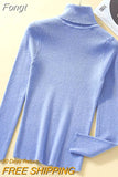 Quality Warm Women Sweater Shiny Turtleneck Pullover Sweaters Fashion Slim Knitted Tops Female Jumper 2023 Autumn
