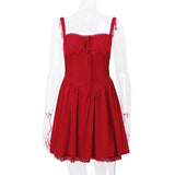 Red Corset Strap Frill Mini Dress-Outfit