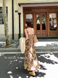 Fongt Xixi 2025 Autumn New White Standard Elegant High-Rise Sling Dress Thin Print Dress Women 88433