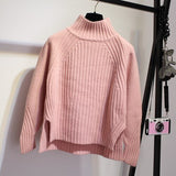 Women's Sweater Turtleneck Knitted Jumper Solid Color Sweater Casual Loose Long Sleeve Crocheted Pullovers Yellow