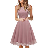 Women's Elegant Lace Wedding Dress Bow Belt Irregular Length Sleeveless Dress Chiffon Dress Bridesmaid Cocktail Party Dresses-Outfit