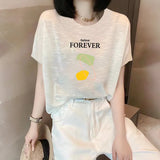 Fongt Shoulder Short-Sleeved T-Shirt Lady Loose Summer New Bamboo Festival Cotton Age-Red-Down Shirt Fashion Casual Top