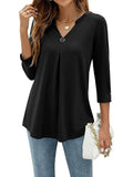 Color Five Yards A Large Number Of Burst Seven-Point Sleeve Solid Color V-Neck Buckle Folded T-Shirt Top