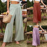 Fongt Summer Leisure Wide-Legged Cotton Pop High-Waisted Loose Trousers Women's Trousers